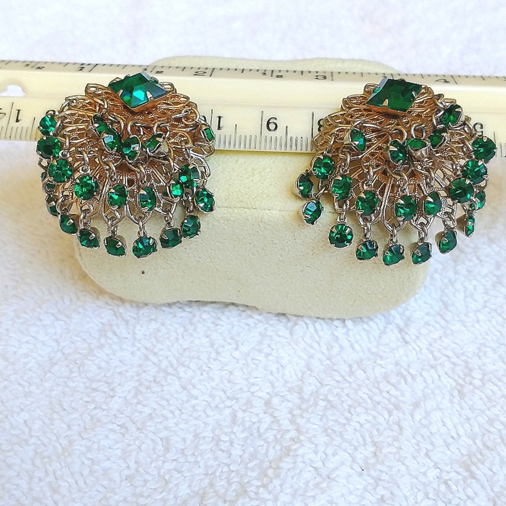 Earrings Vintage dangle weaved 3 layer earrings clip on - Picture 3 of 9